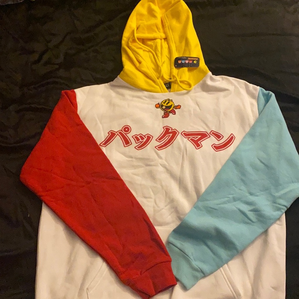 NWT Pac-Man Bandai Namco licensed XL primary tri-color white hoodie